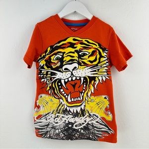 Ed Hardy Orange Tiger Graphic Tee Vintage-Inspired Sz 7X